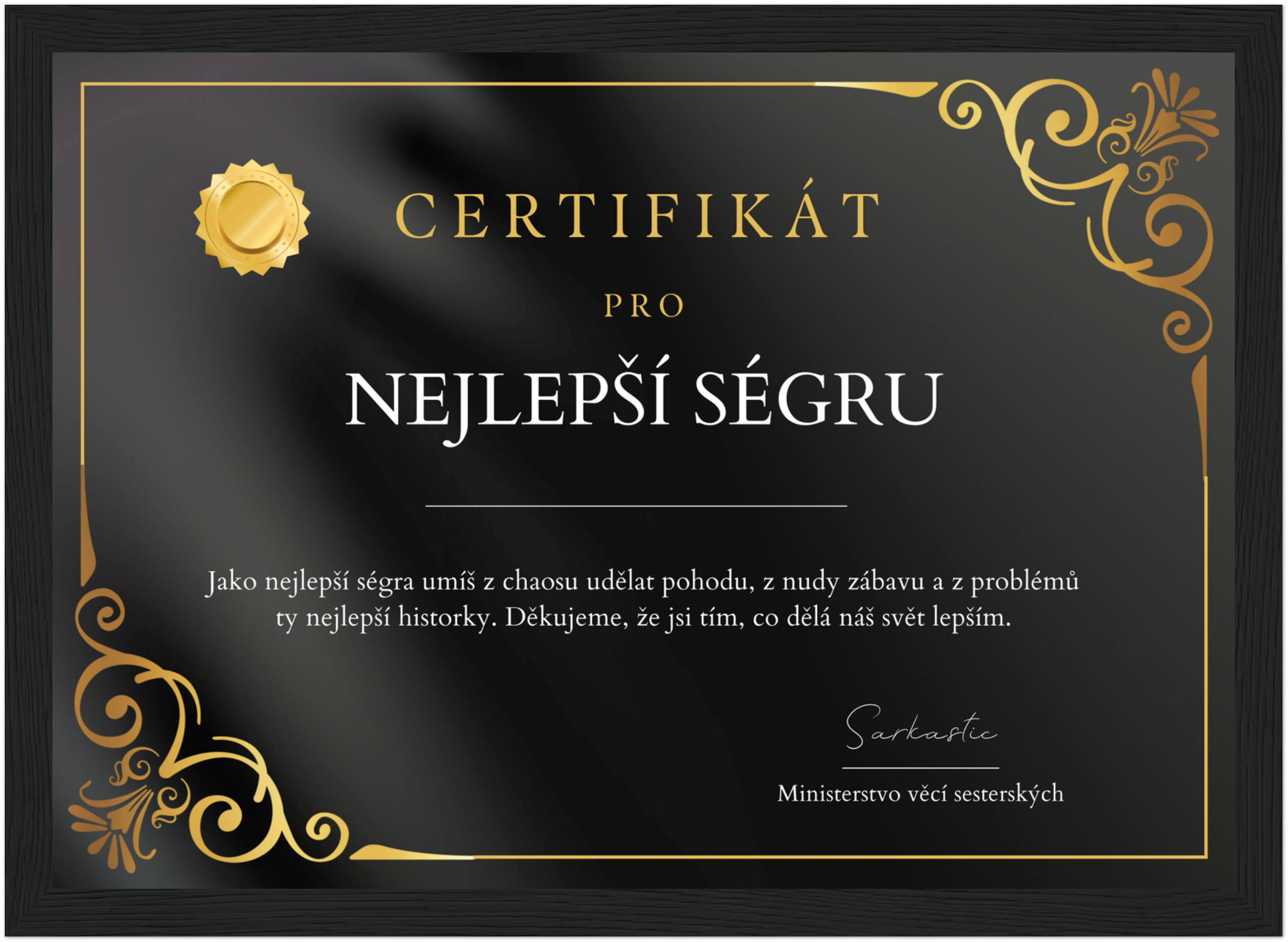 Certifikát Nejlepší Ségra