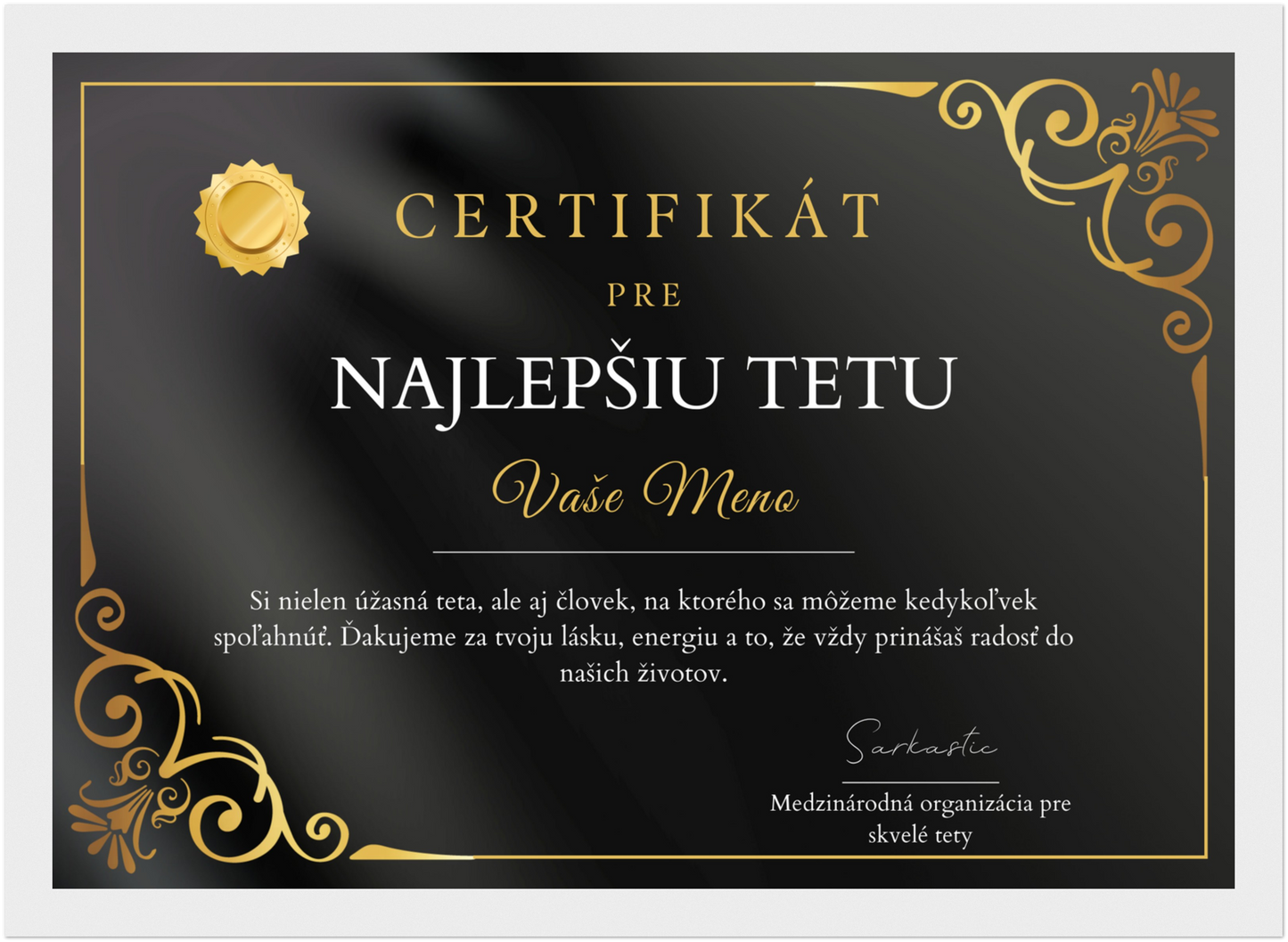 Certifikát Najlepšia Teta (SK)