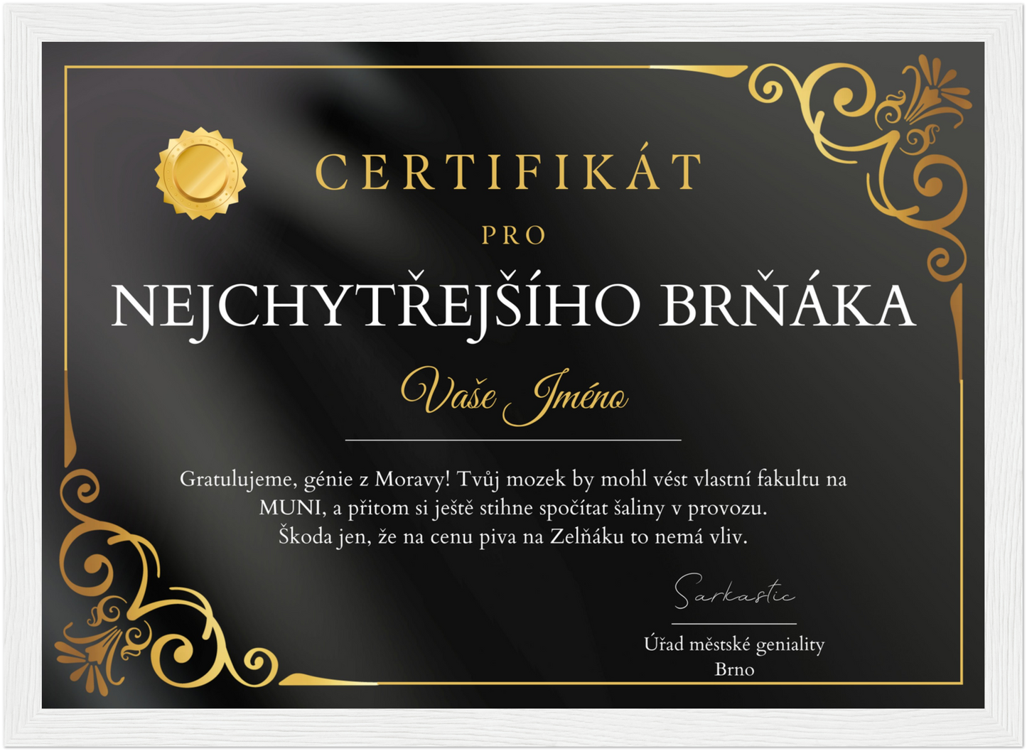 Certifikát Nejchytřejší Brňák
