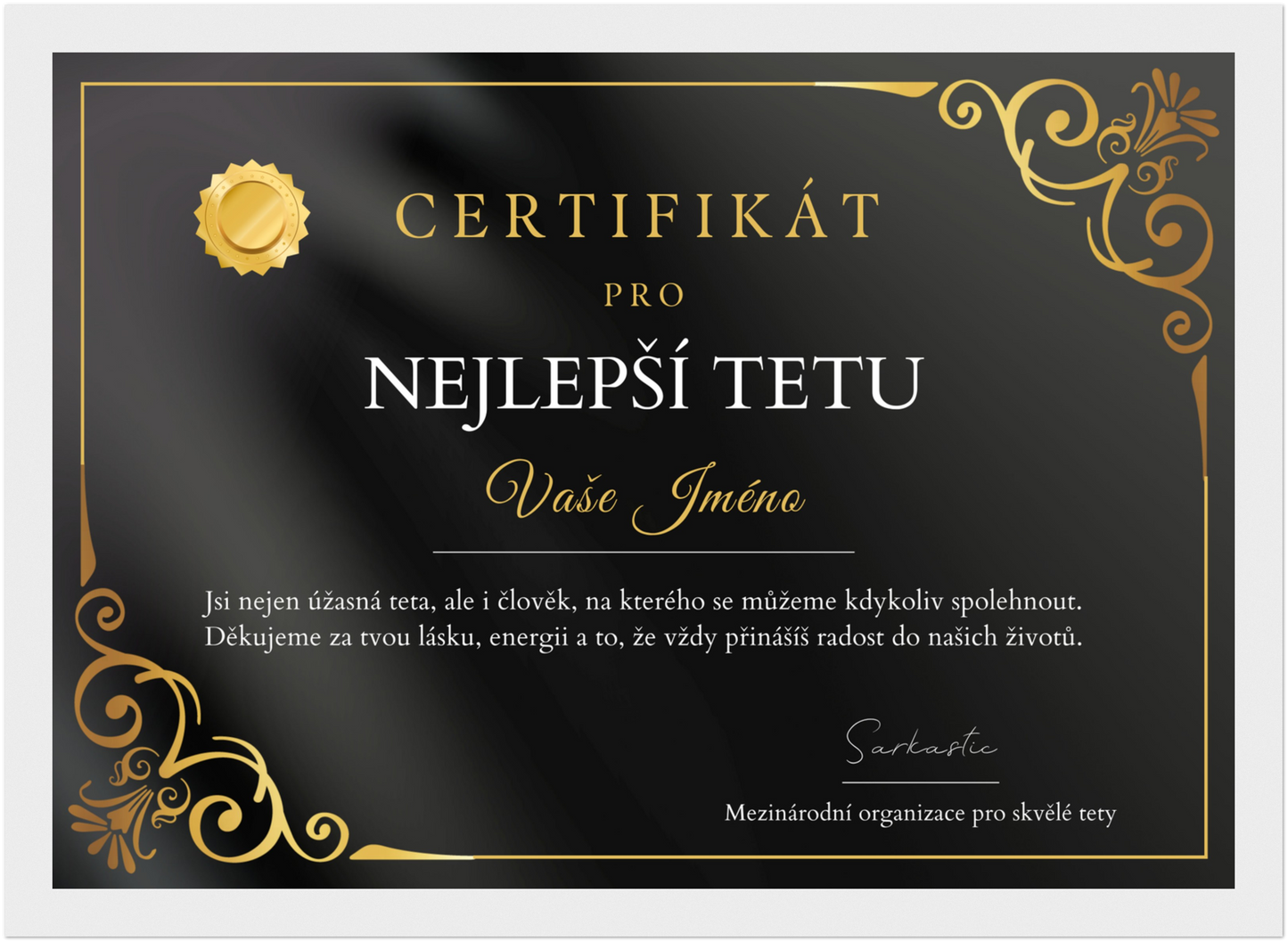 Certifikát Nejlepší Teta