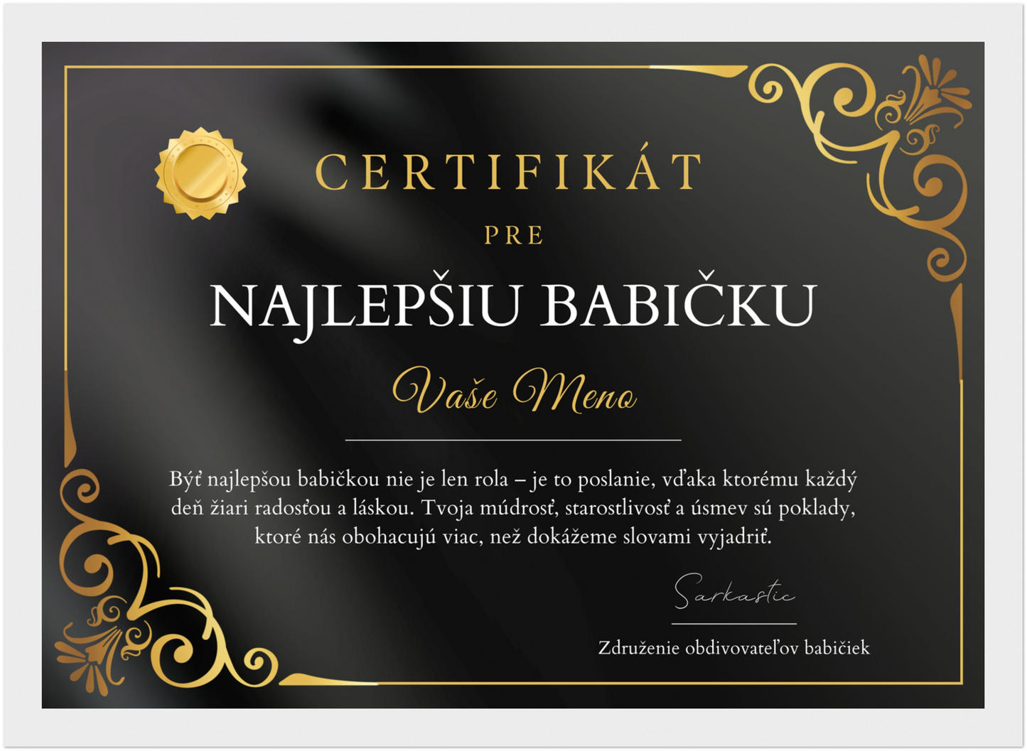 Certifikát Najlepšia Babička (SK)