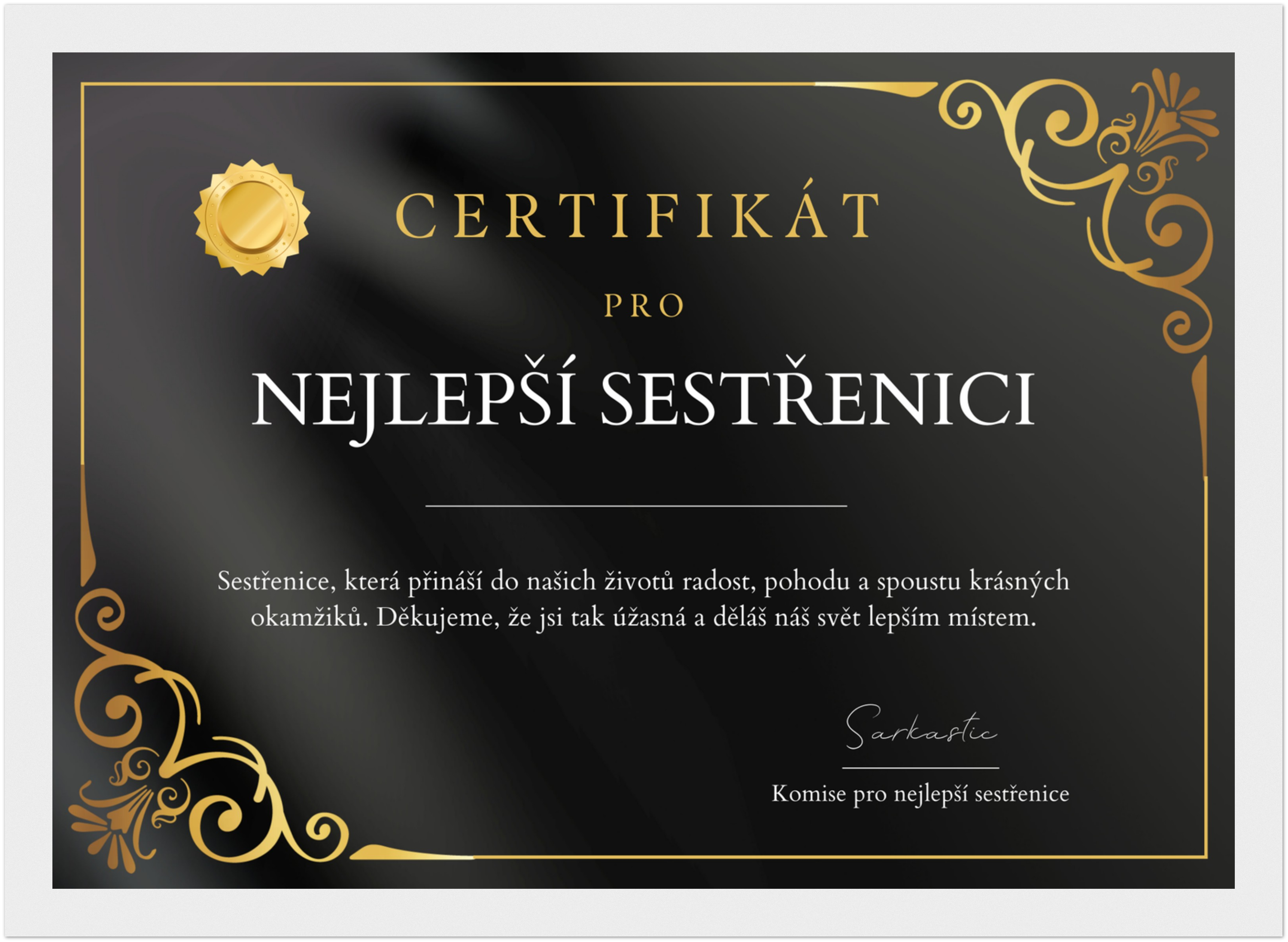Certifikát Nejlepší Sestřenice