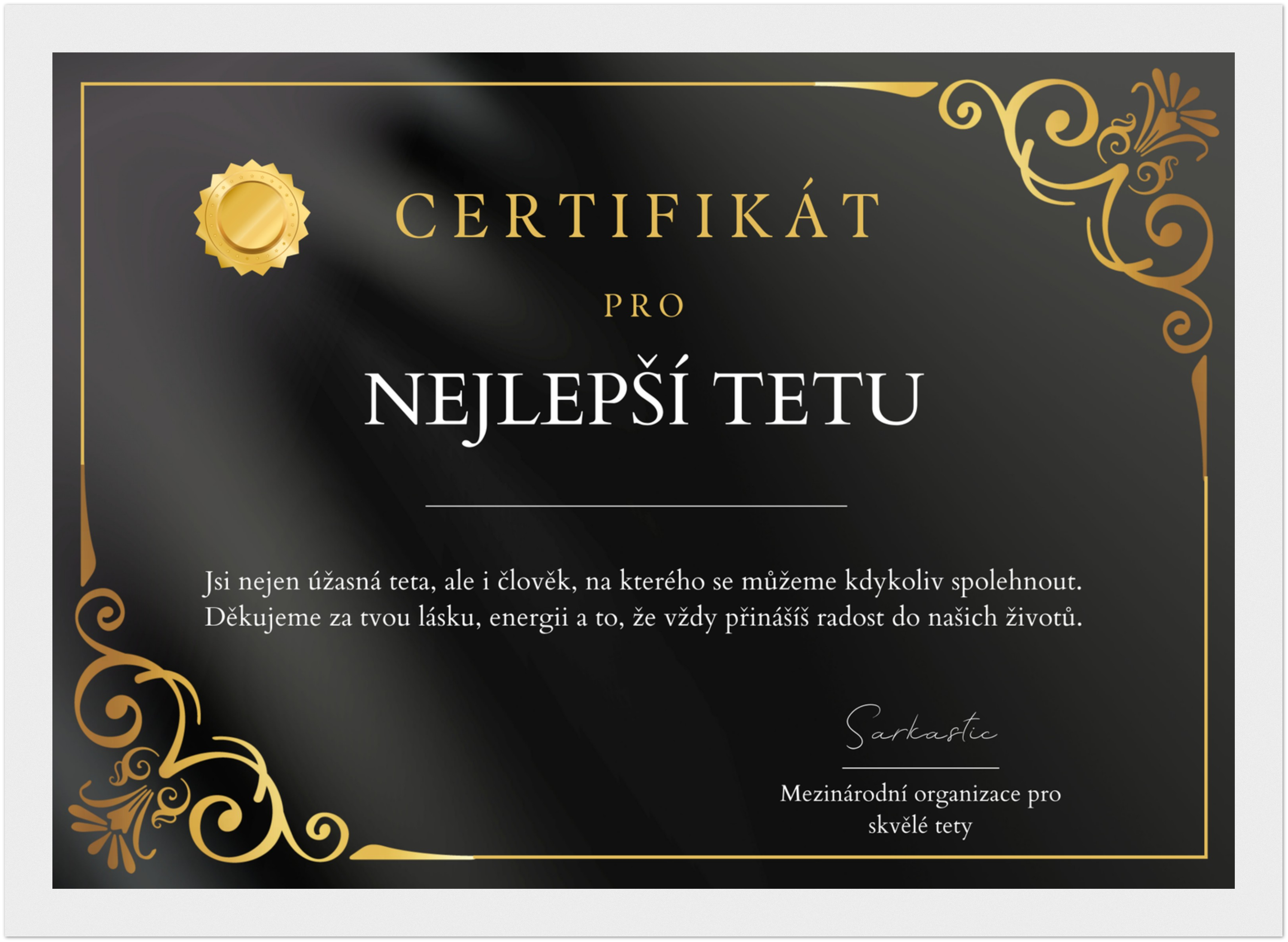 Certifikát Nejlepší Teta