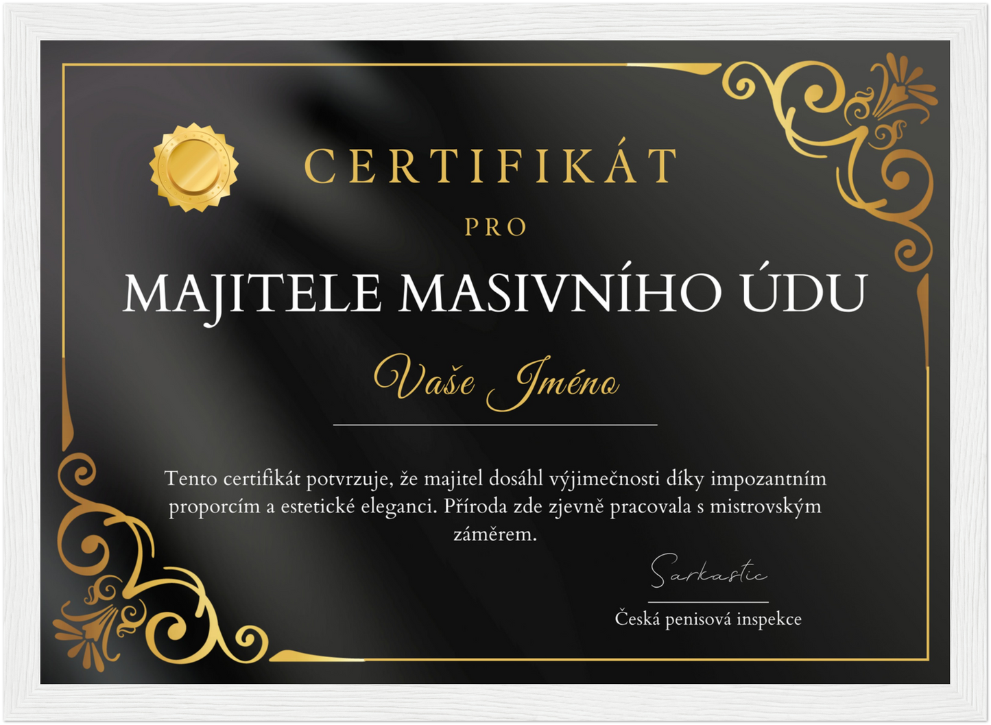 Certifikát Majitel Masivního Údu