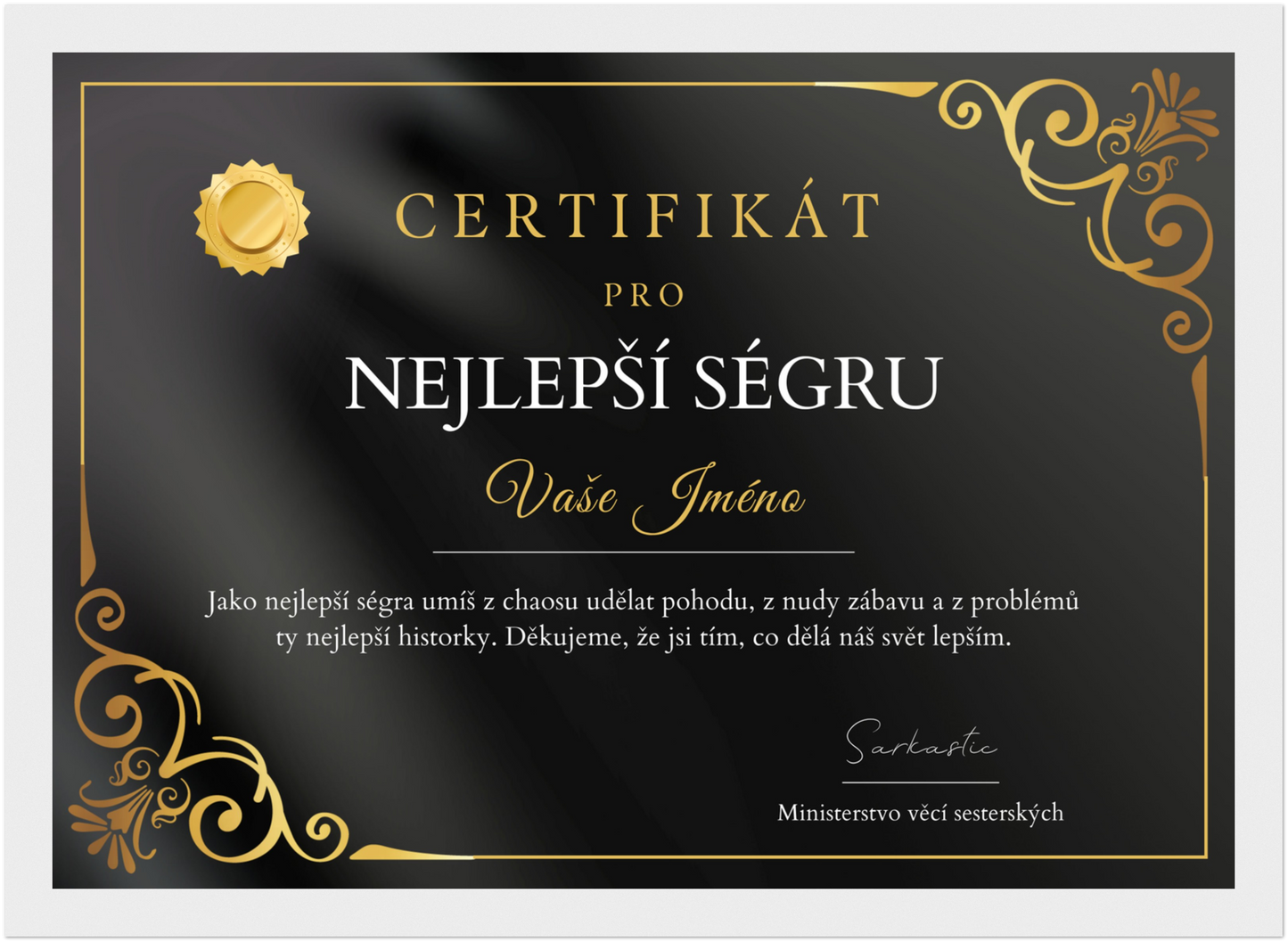 Certifikát Nejlepší Ségra