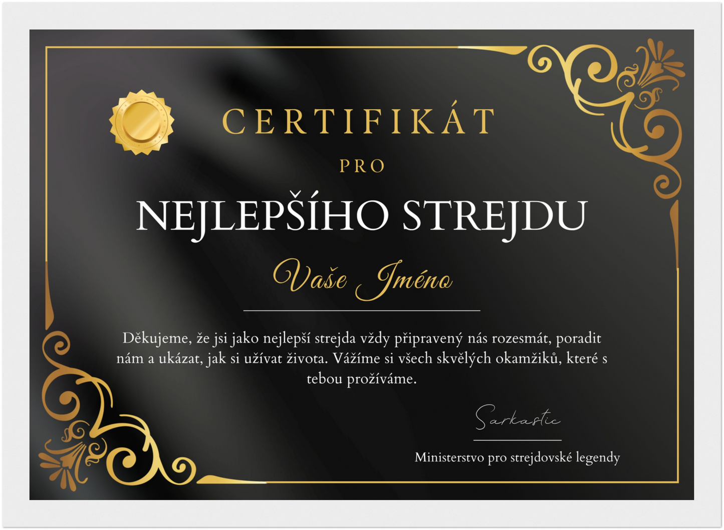 Certifikát Nejlepší Strejda