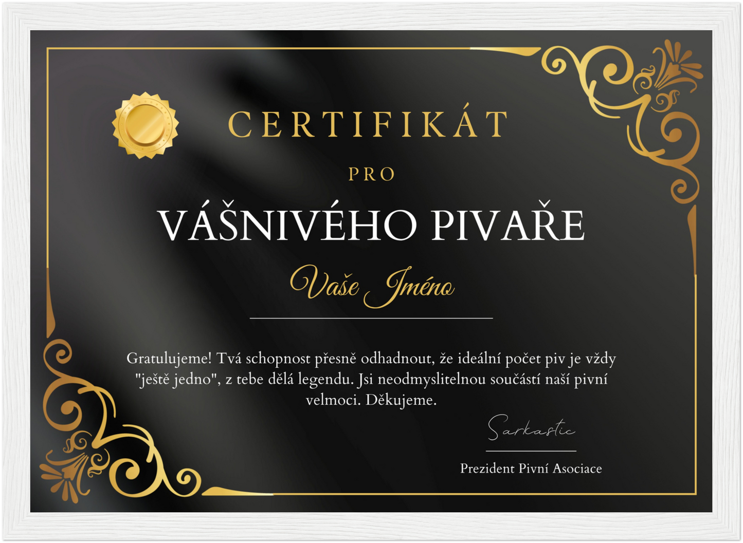Certifikát Vášnivý Pivař