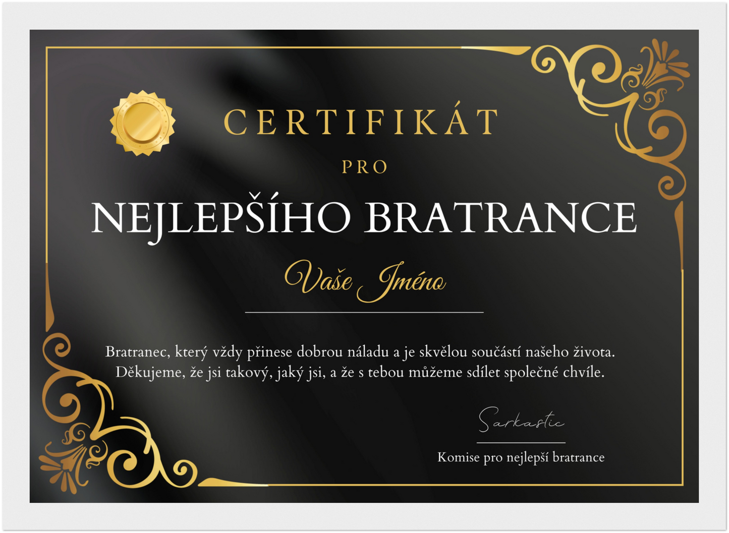 Certifikát Nejlepší Bratranec