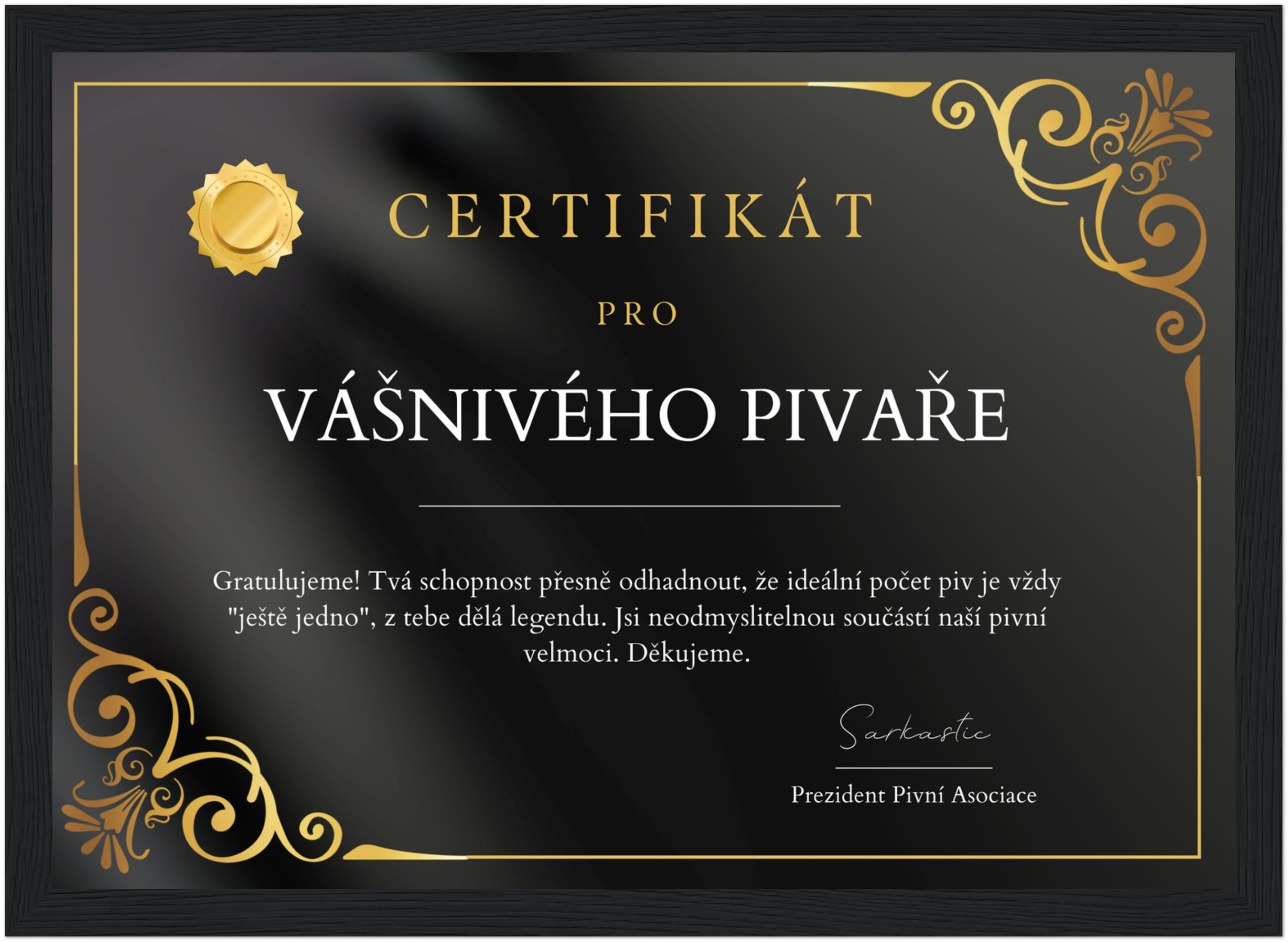 Certifikát Vášnivý Pivař