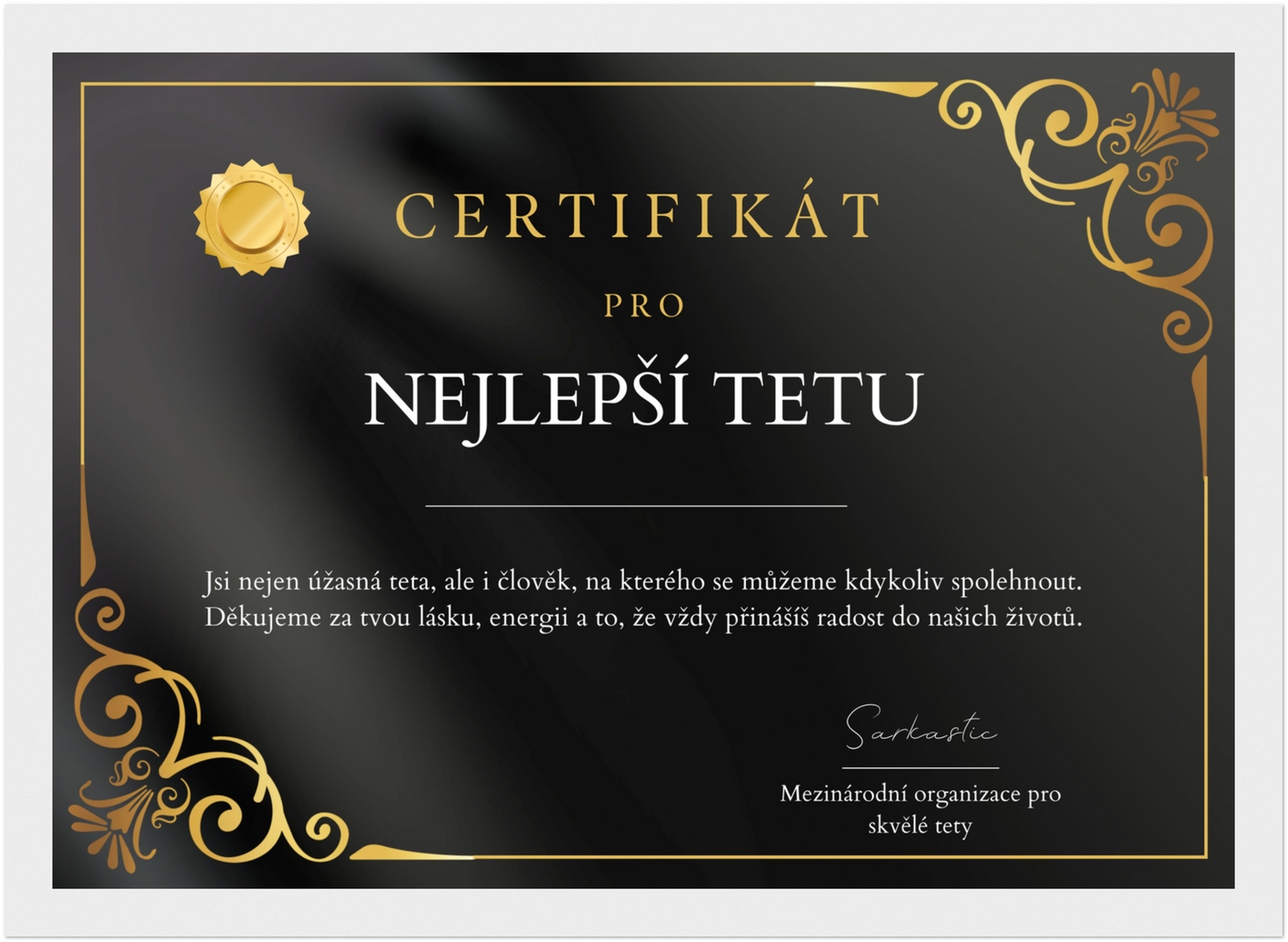 Certifikát Nejlepší Teta