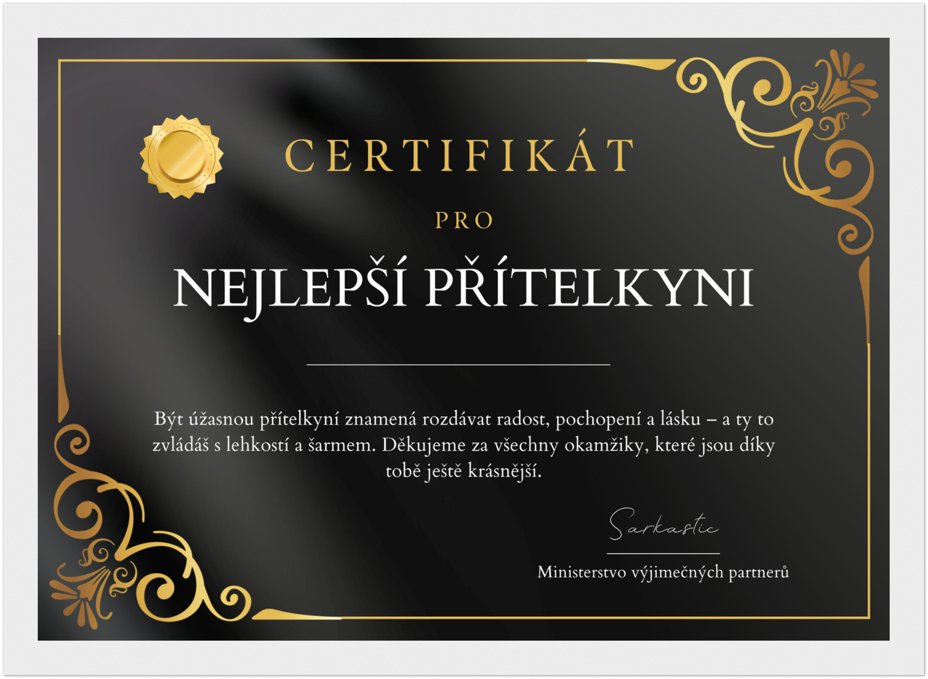 Certifikát Nejlepší Přítelkyně