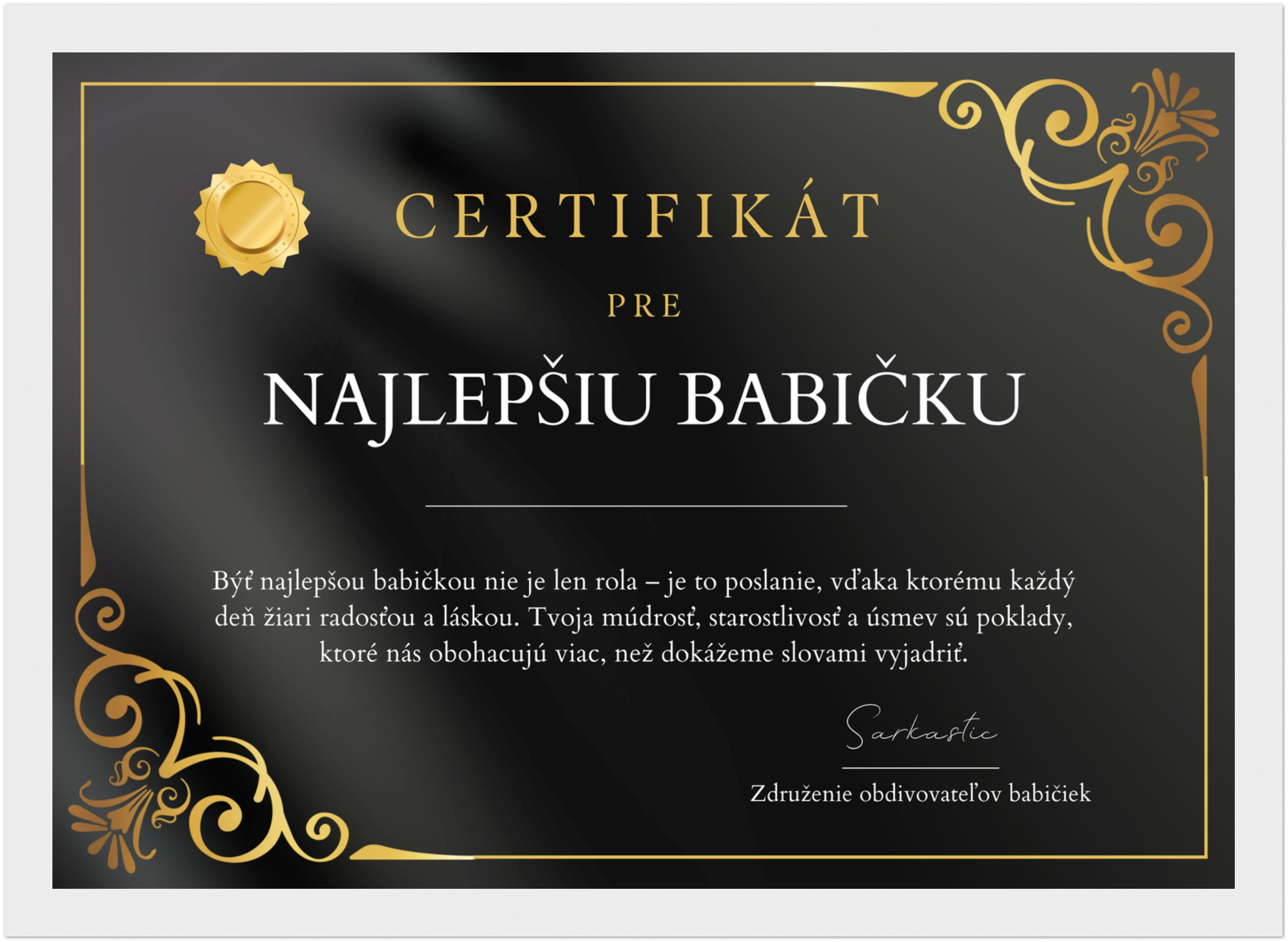 Certifikát Najlepšia Babička (SK)