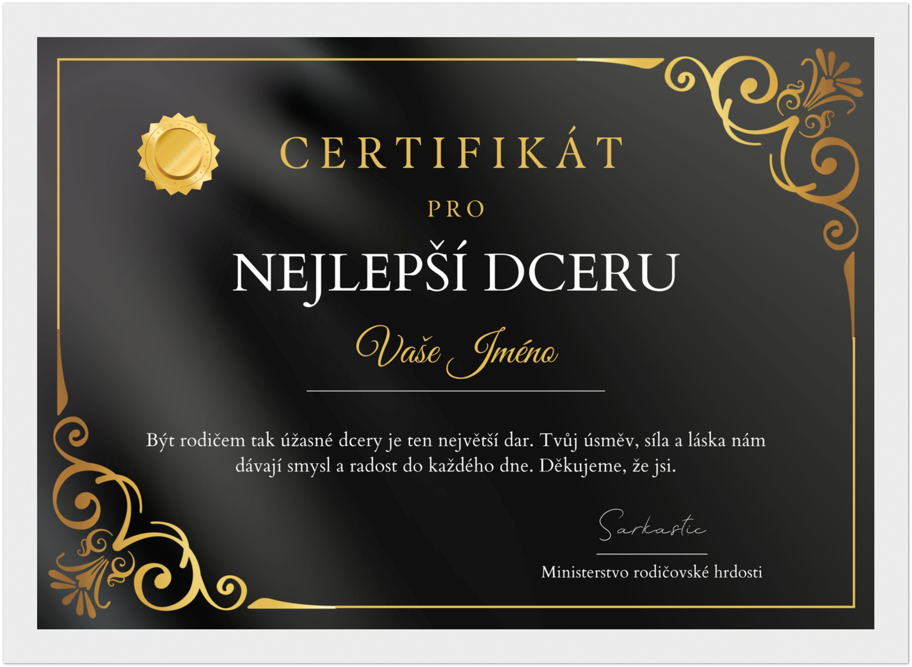 Certifikát Nejlepší Dcera