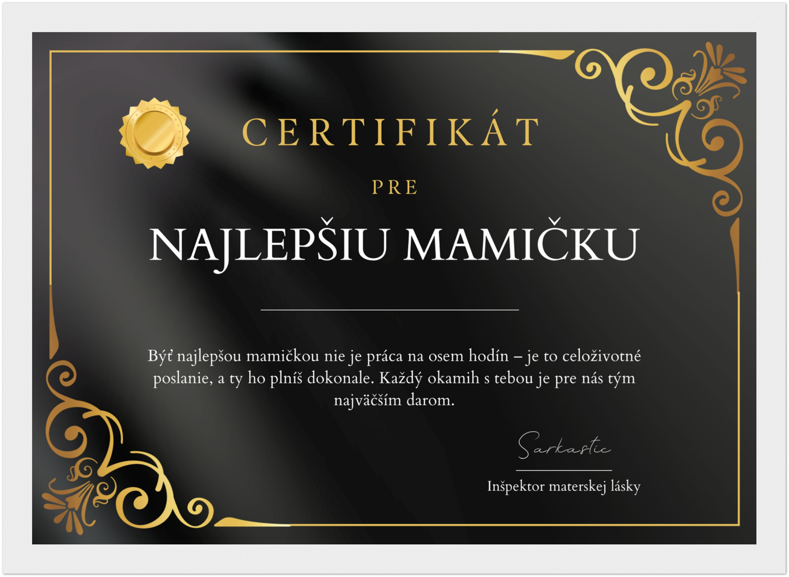 Certifikát Najlepšia Mamička (SK)