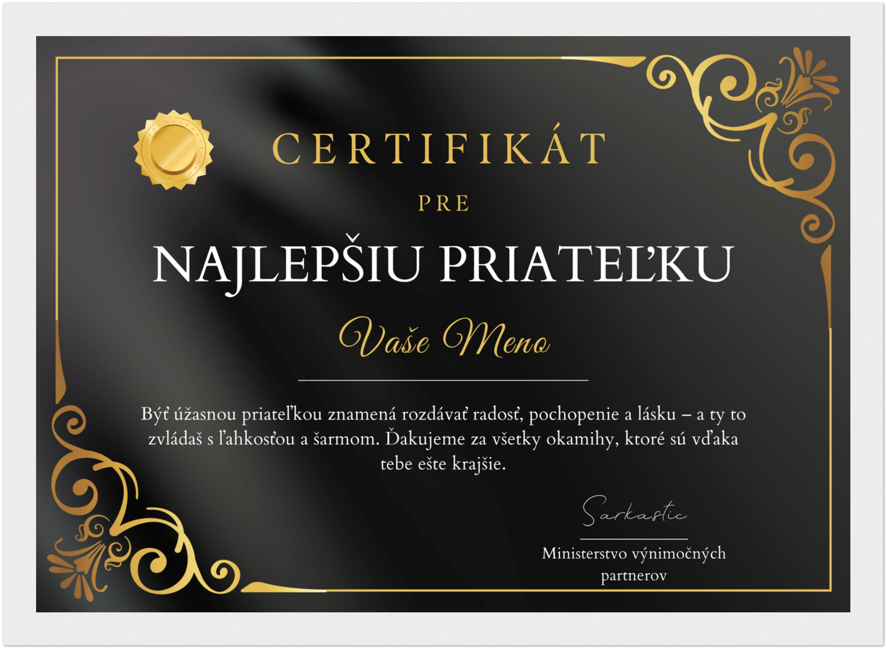 Certifikát Najlepšia Priateľka (SK)