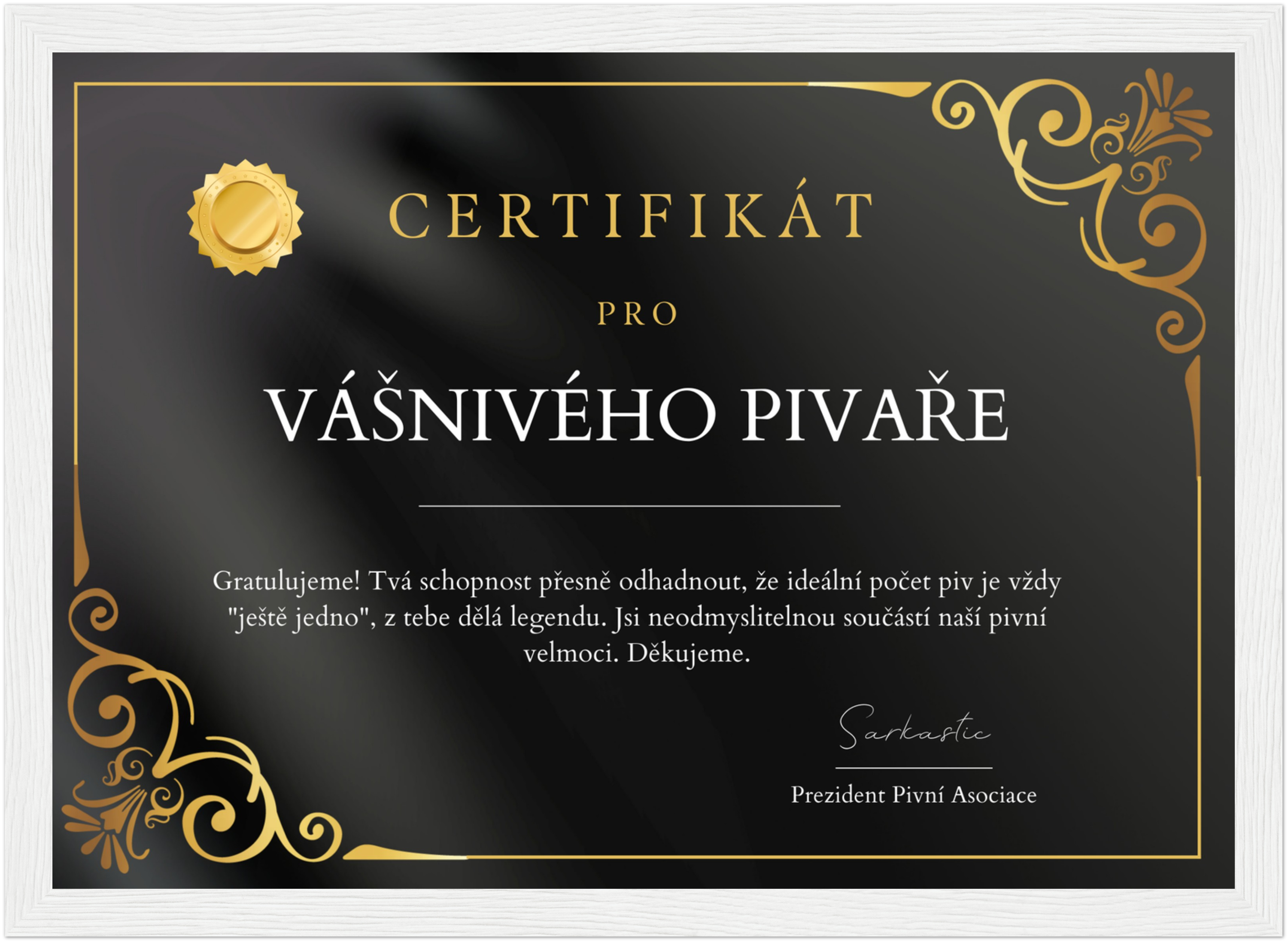 Certifikát Vášnivý Pivař