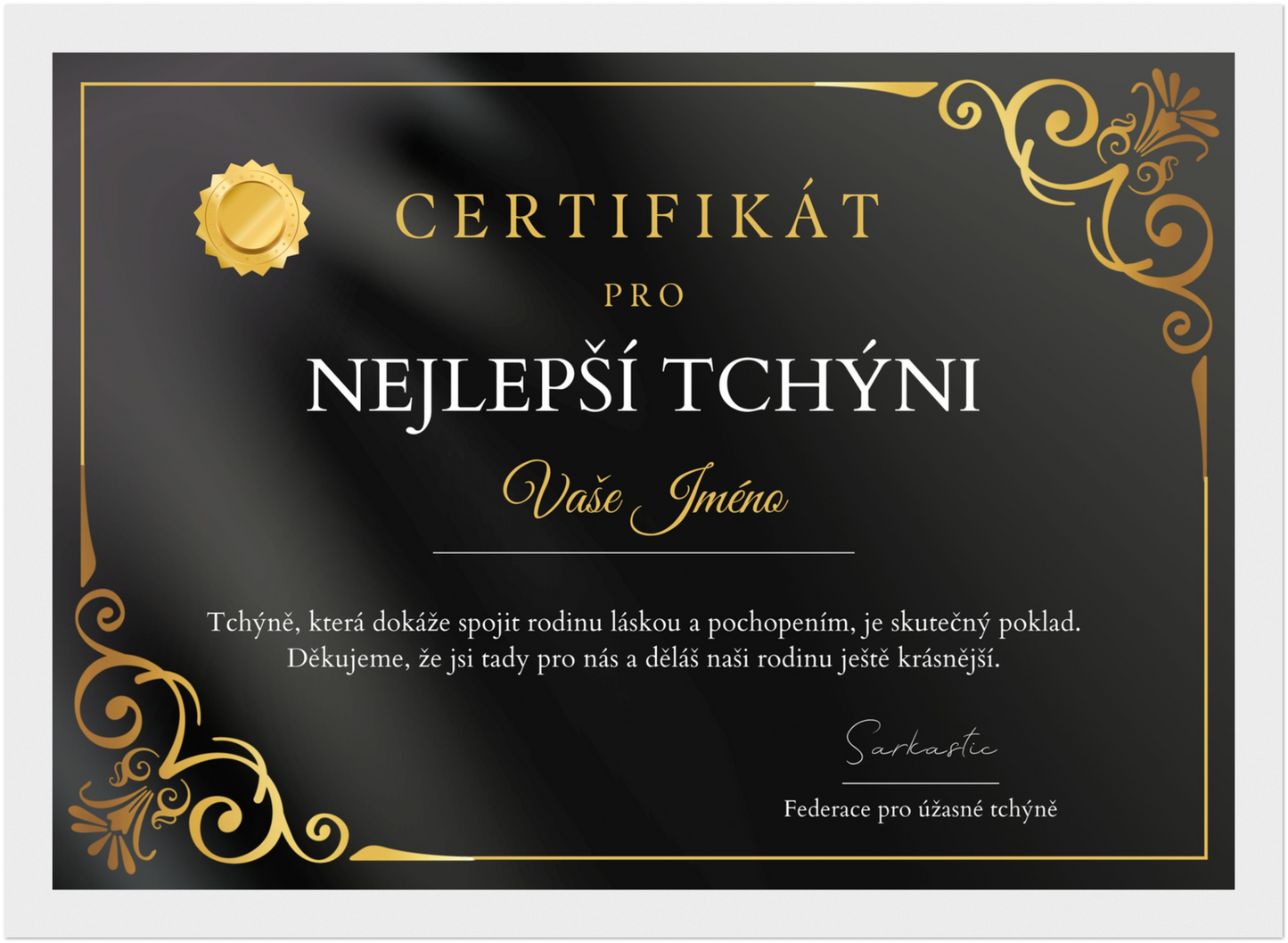 Certifikát Nejlepší Tchýně