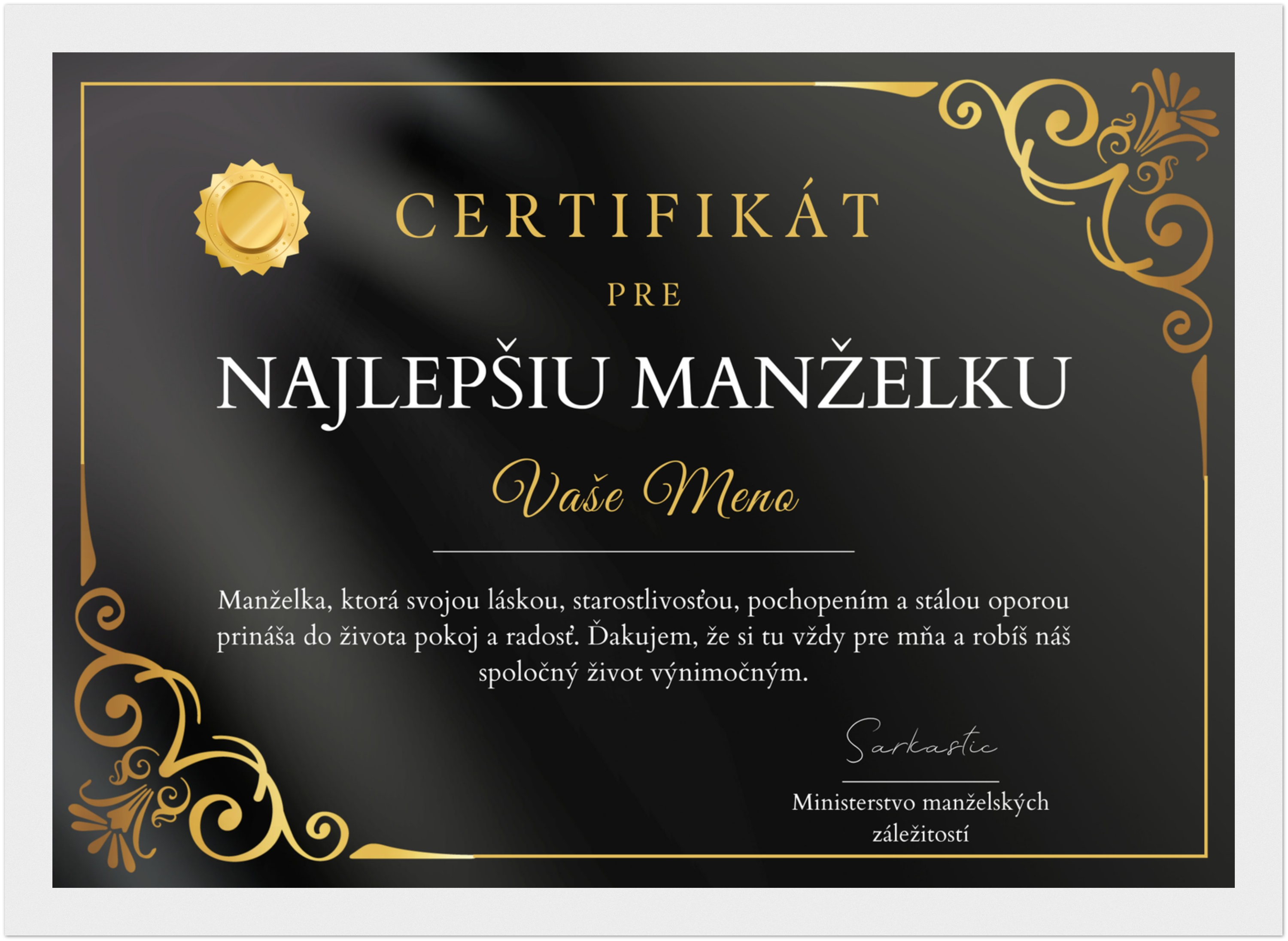 Certifikát Najlepšia Manželka (SK)
